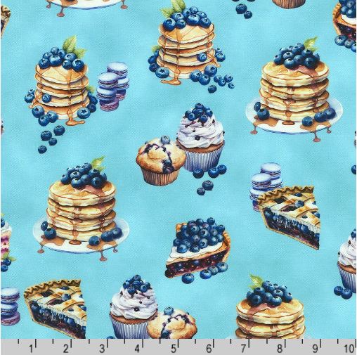 Cotton Blueberry Brunch Pie Muffins Fresh Fruit Pancake Sweets Robert Kaufman Cotton Fabric Print by the Yard (SRKD-23281-264)