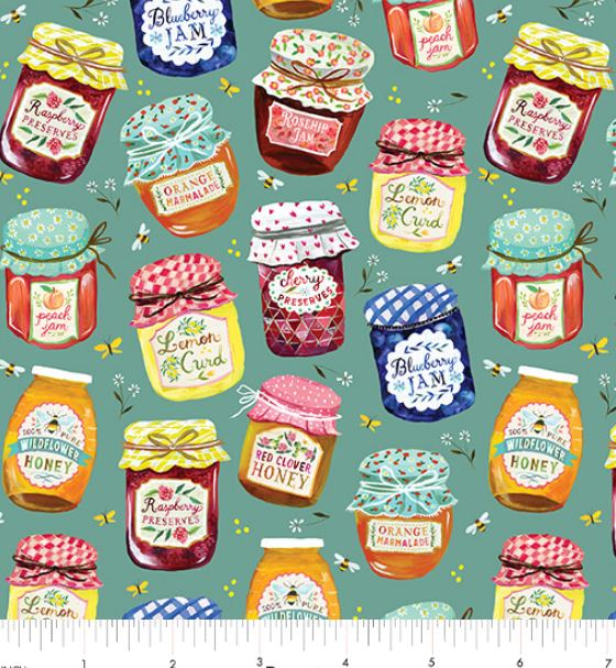 Cotton A Prairie Heart Jam Jars Fruit Canning Honey Bee Flowers Benartex Cotton Fabric Print by the Yard (16630-84)