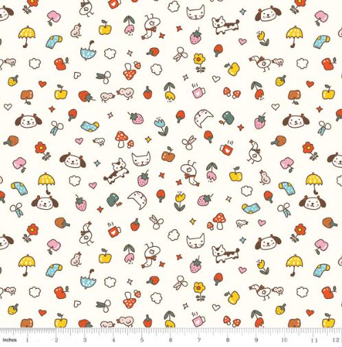 Cotton Serendipity Cute Doodles Animals Fruit Heart Flowers Coffee Riley Blake Cotton Fabric Print by the Yard (C17301)