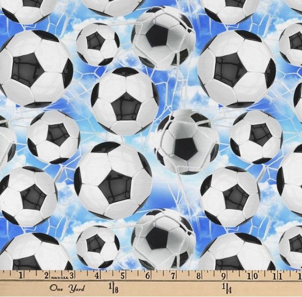 Cotton Soccer Sky Sports Goal Net Ball David Textiles Cotton Fabric Print by the Yard (DX-3099-1C)