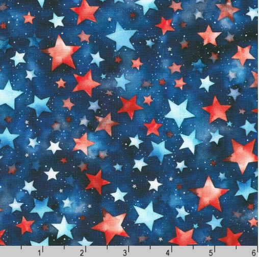 Cotton Stars & Stripes Red Blue Stars on Sky Patriotic Watercolor Look Robert Kaufman Cotton Fabric Print by the Yard (SRKD-23430-4)