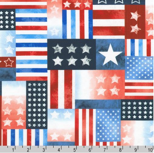 Cotton Stars & Stripes USA Patriotic Flag Red White & Blue Robert Kaufman Cotton Fabric Print by the Yard (SRKD-23433-4)