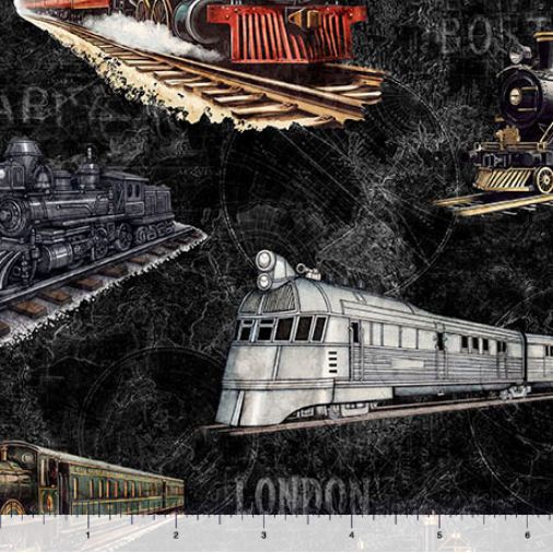 Cotton Steam and Steel Trains Railroad Travel Transportation Quilting Treasures Cotton Fabric Print by the Yard (2600-31633-J)