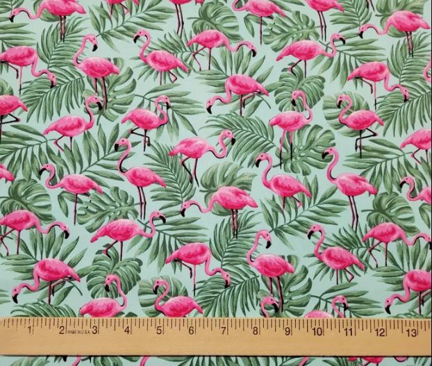 Cotton Flamingos in Palm Leaves Birds Tropical Summer Fabric Traditions Cotton Fabric Print by the Yard (19771393)
