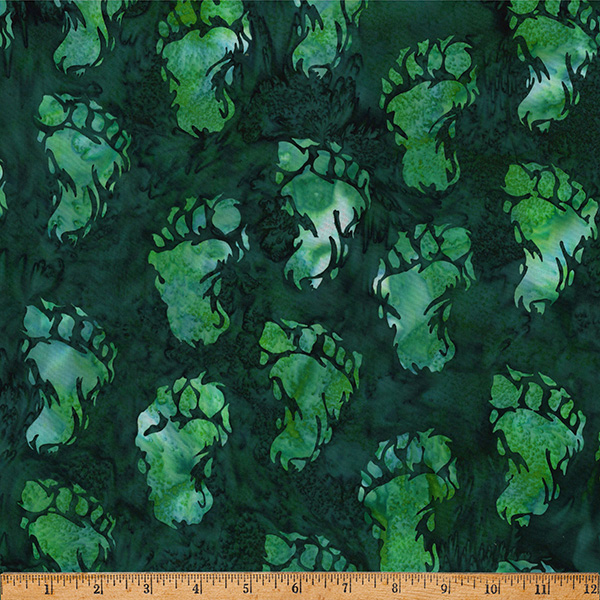 Cotton Bali Batik Bigfoot Sasquatch Green Footprints Hoffman California Fabrics Cotton Fabric Print by the Yard (X2642-60-HUNTER)