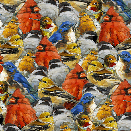 Cotton Joyful Garden Packed Birds Cardinals Animals Colorful Quilting Treasures Cotton Fabric Print by the Yard (2600-31866-X)