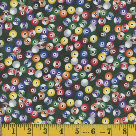 Cotton The Corner Pocket Pool Balls Billiard Sports Numbers Mook Fabrics Cotton Fabric Print by the Yard (142798)