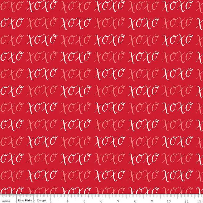 Cotton Letters to Cupid XOXO Red Love Valentines Day Hugs and Kisses on Red Riley Blake Cotton Fabric Print by the Yard (C16983-RED)