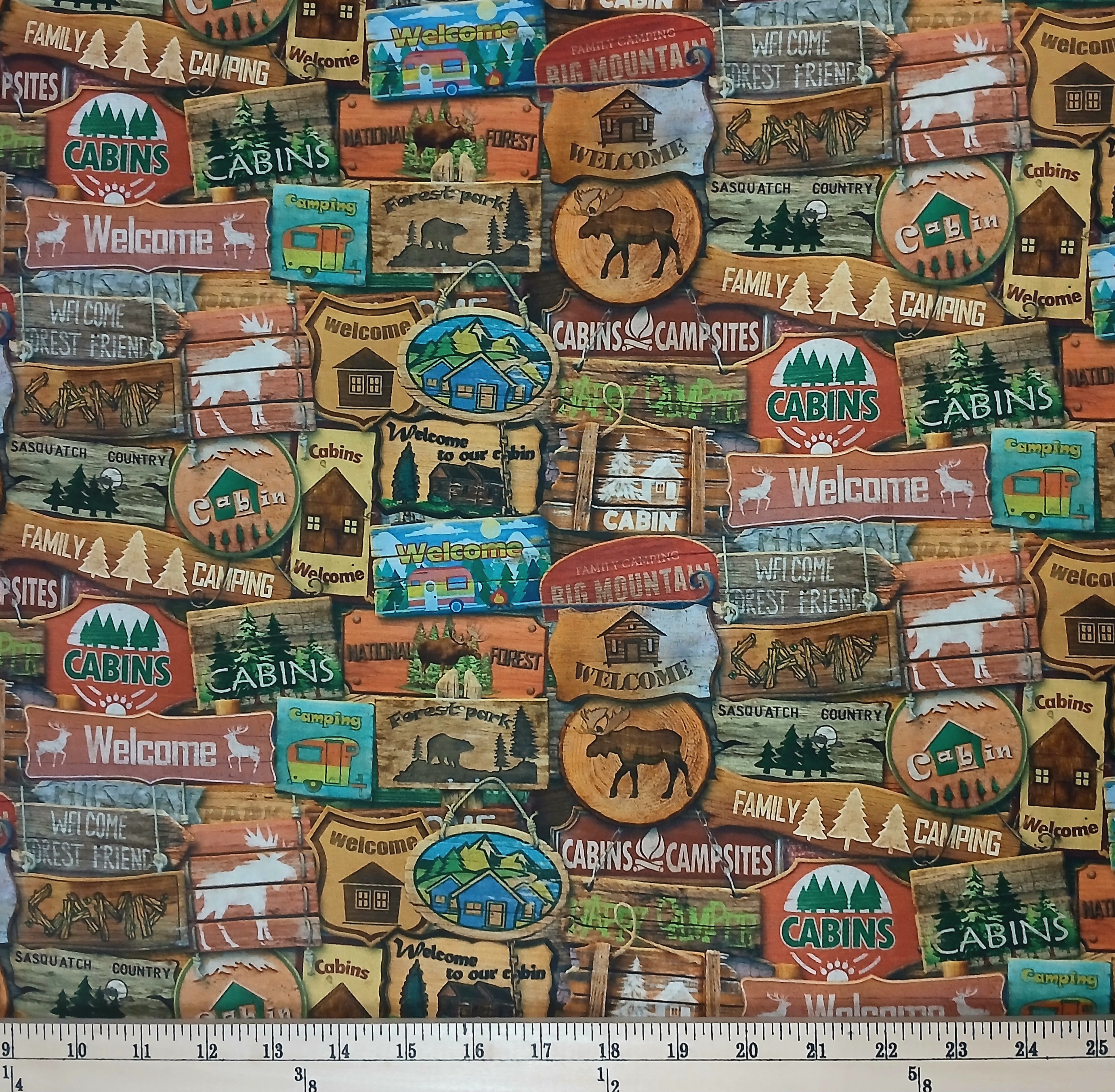 Cotton Welcome to our Cabin Moose Signs Camping Cabins Michael Miller Fabrics Cotton Fabric Print by the Yard (DDC12633-MULT-D)