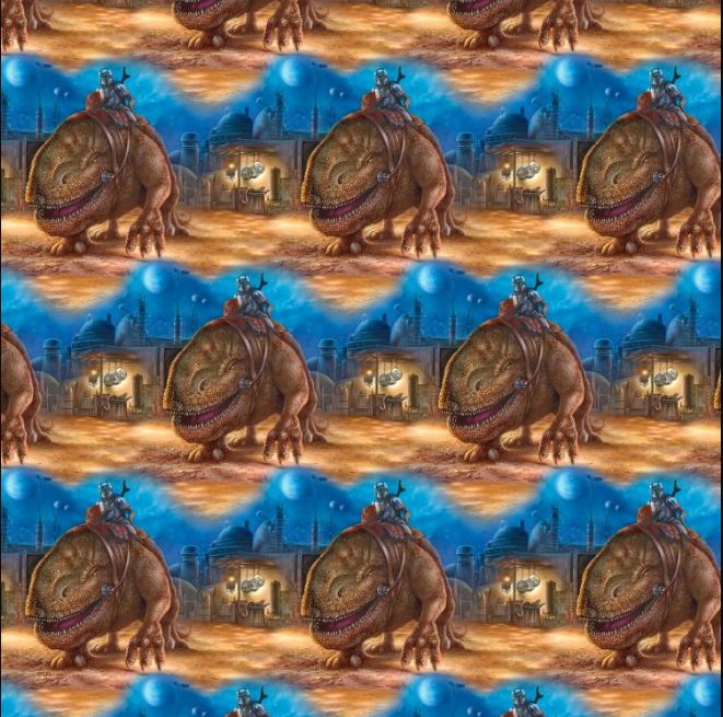 Cotton Star Wars The Reckoning The Mandalorian Riding a Dewback Officially Licensed by David Textiles Cotton Fabric Print by the Yard (ST-1005-1C)