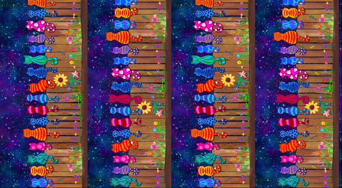 Cotton Colorful Cats on Fence Kittens Pets Flowers Timeless Treasures Cotton Fabric Print by the Yard (NICK-CD1486)
