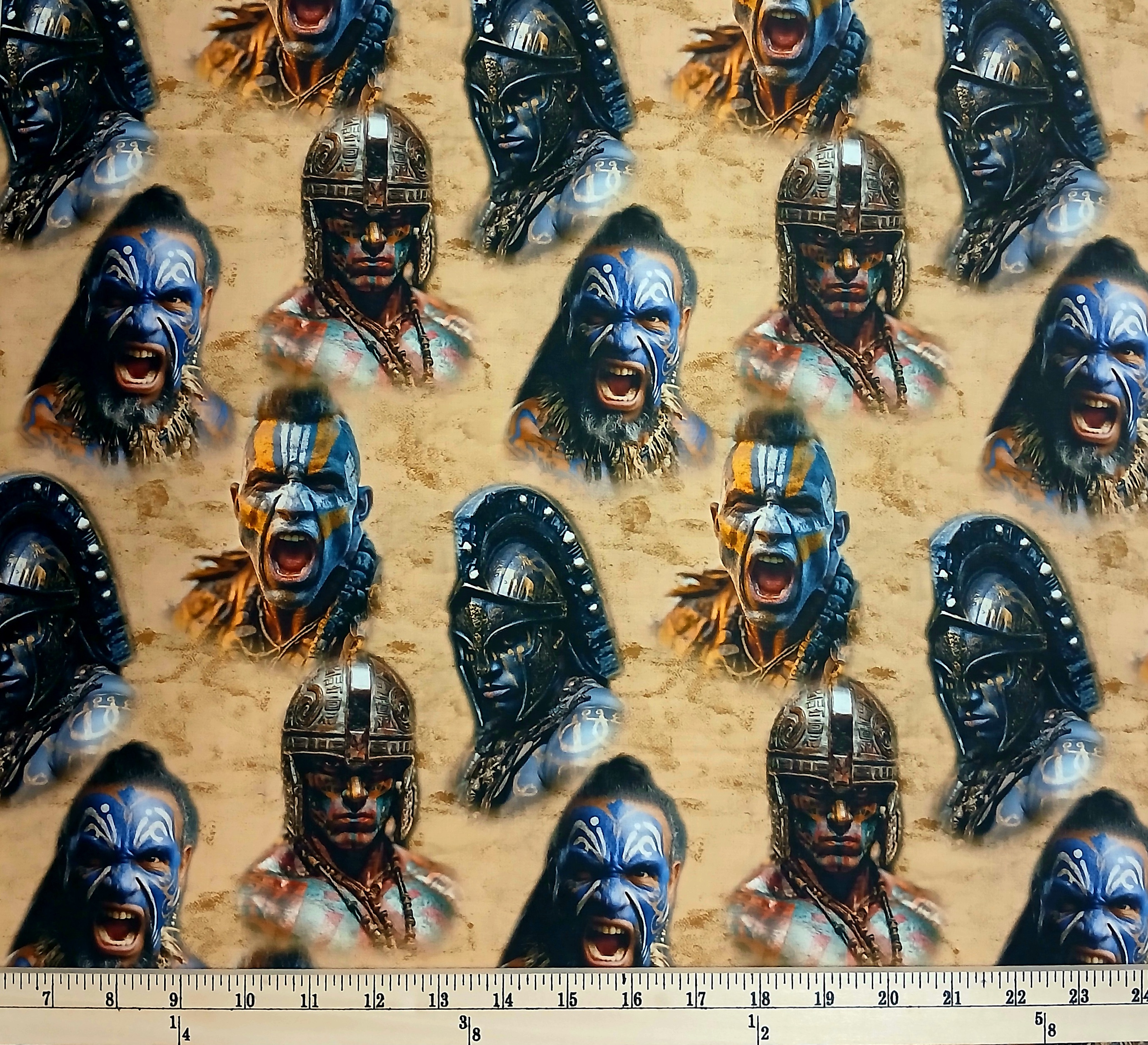 Cotton Mascot Madness Warriors Fighters Men War Paint Helmets Sykel Enterprises Cotton Fabric Print by the Yard (10558-WARRIORS)