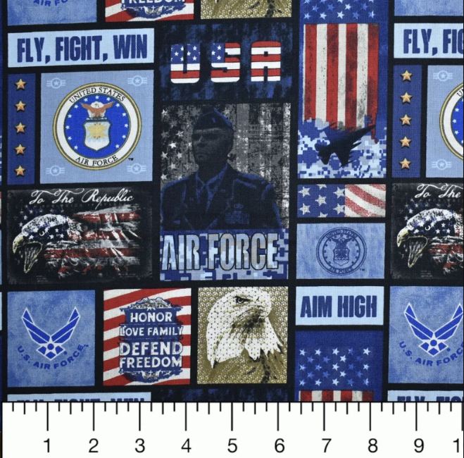 Cotton Military Prints Air Force Honor Freedom Duty USA Officially Licensed by Sykel Enterprises Cotton Fabric Print by the Yard (1339-AF)