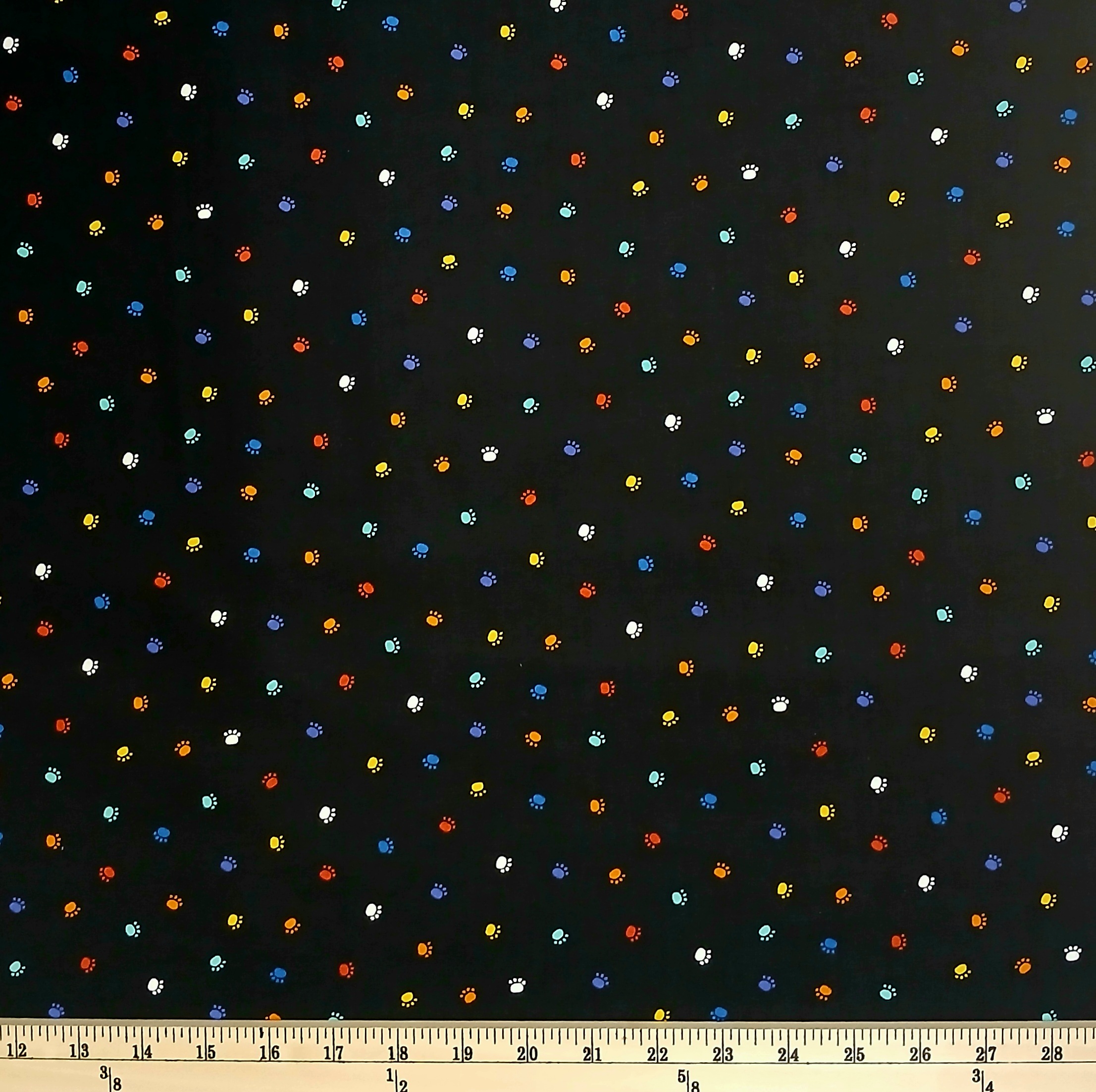 Cotton Fe-line Frisky Paw Prints Pets Animals Colorful on Black Wilmington Prints Cotton Fabric Print by the Yard (68584-913)