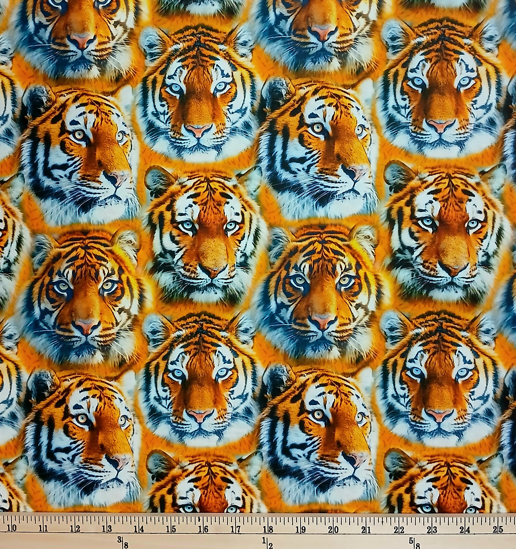 Cotton Mascot Madness Tigers Animals Cats Tiger Heads on Orange Sykel Enterprises Cotton Fabric Print by the Yard (10558-TIGERS)