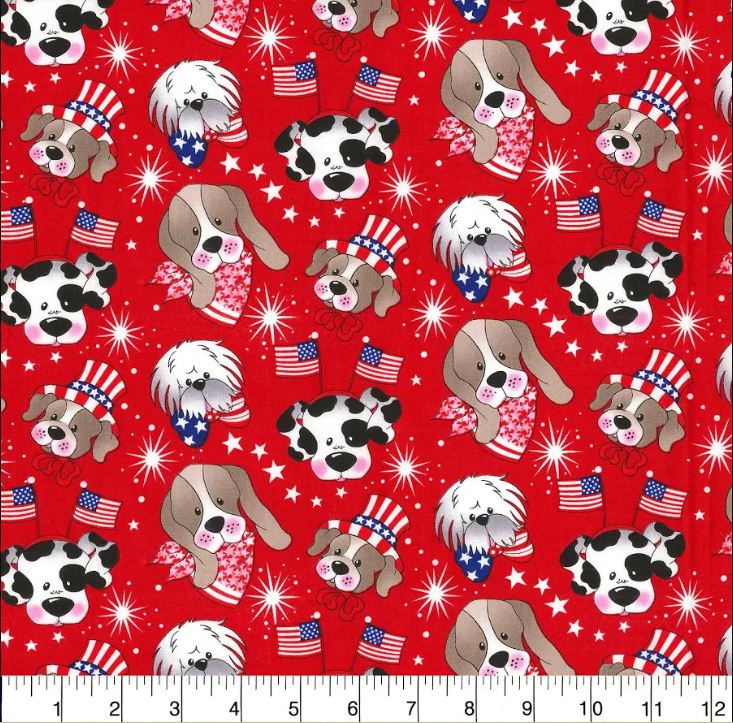 Cotton Patriotic Pups Dogs Pets America 4th of July USA Fabric Traditions Cotton Fabric Print by the Yard (76525-H)