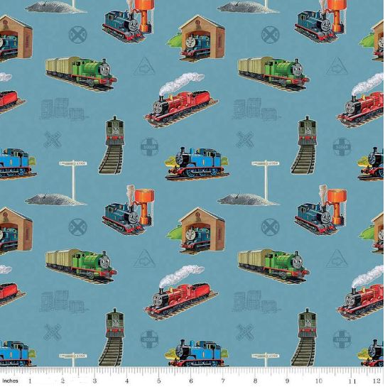 Cotton Thomas and Friends Railroad Train Steam Engine Edward Henry James Officially Licensed by Riley Blake Cotton Fabric Print by the Yard (CD17010)