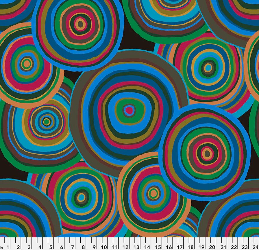Cotton Kaffe Fassett 85 and Fabulous Overlapping Circles Colorful Rings Officially Licensed by Free Spirit Cotton Fabric Print by the Yard (PWGP067-GREEN)