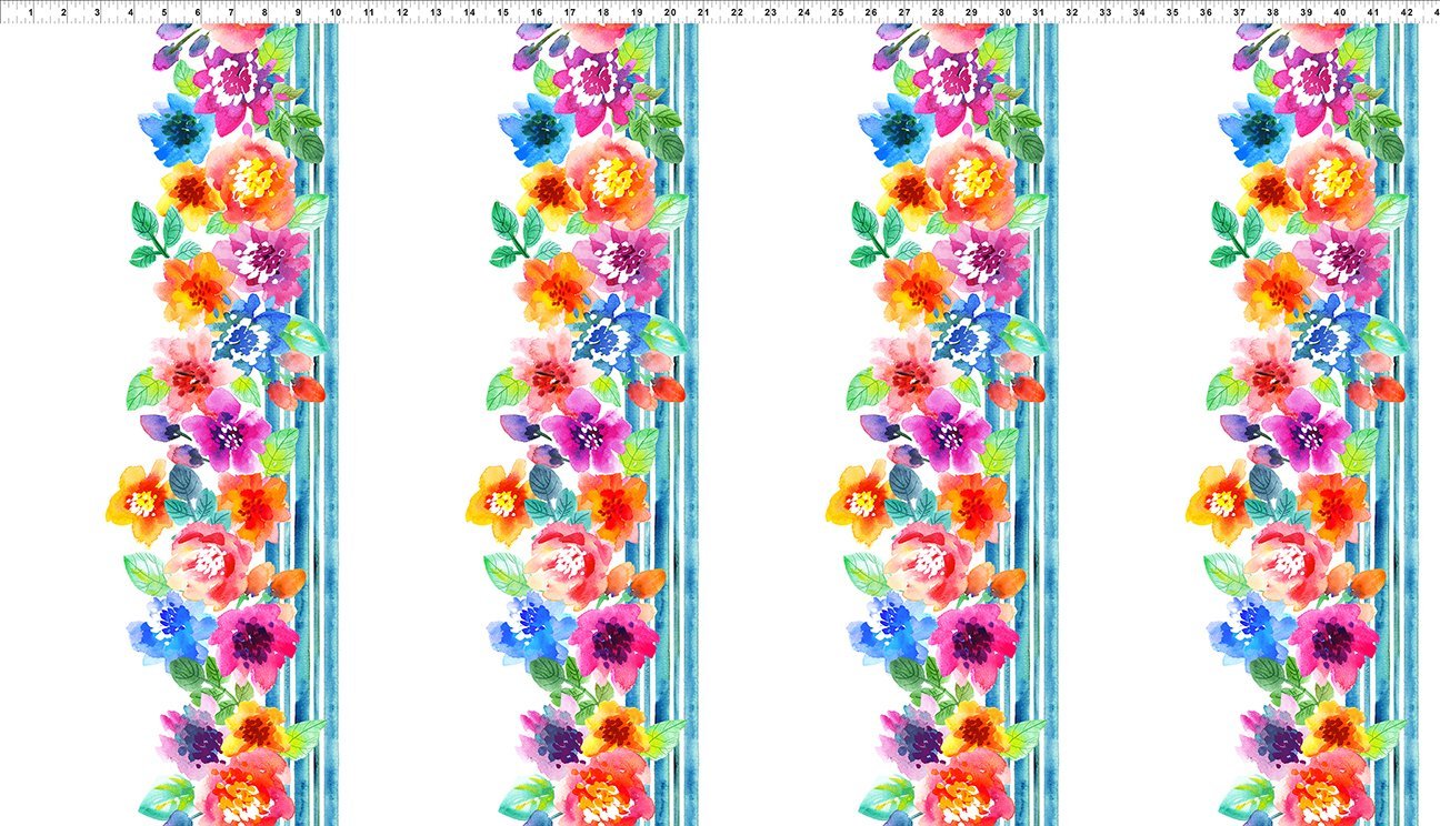 Cotton Sew Spring Multi Border Watercolor Style Flowers Bright Floral In The Beginning Fabrics Cotton Fabric Print by the Yard (1SSP-MULTI)