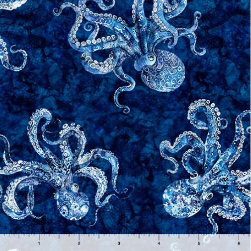 Cotton Ocean Blues Octopus Nautical Sea Creature Underwater Quilting Treasures Cotton Fabric Print by the Yard (2600-30858-N)