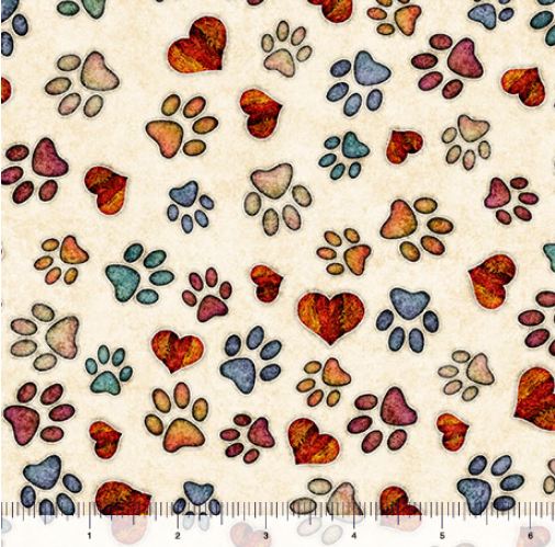 Cotton QT Cuties 2 Puppy Dog Prints Hearts Paw Prints Pets Quilting Treasures Cotton Fabric Print by the Yard (2600-31450-E)