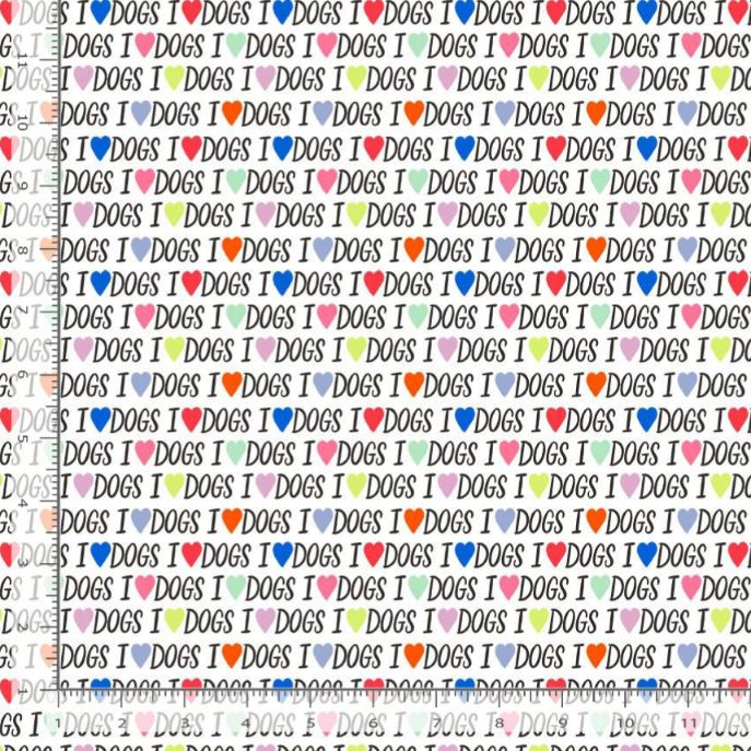 Cotton I Love Dog Pets Animals Words Text Script Timeless Treasures White Cotton Fabric Print by the Yard (AT-CD4362-WHITE)