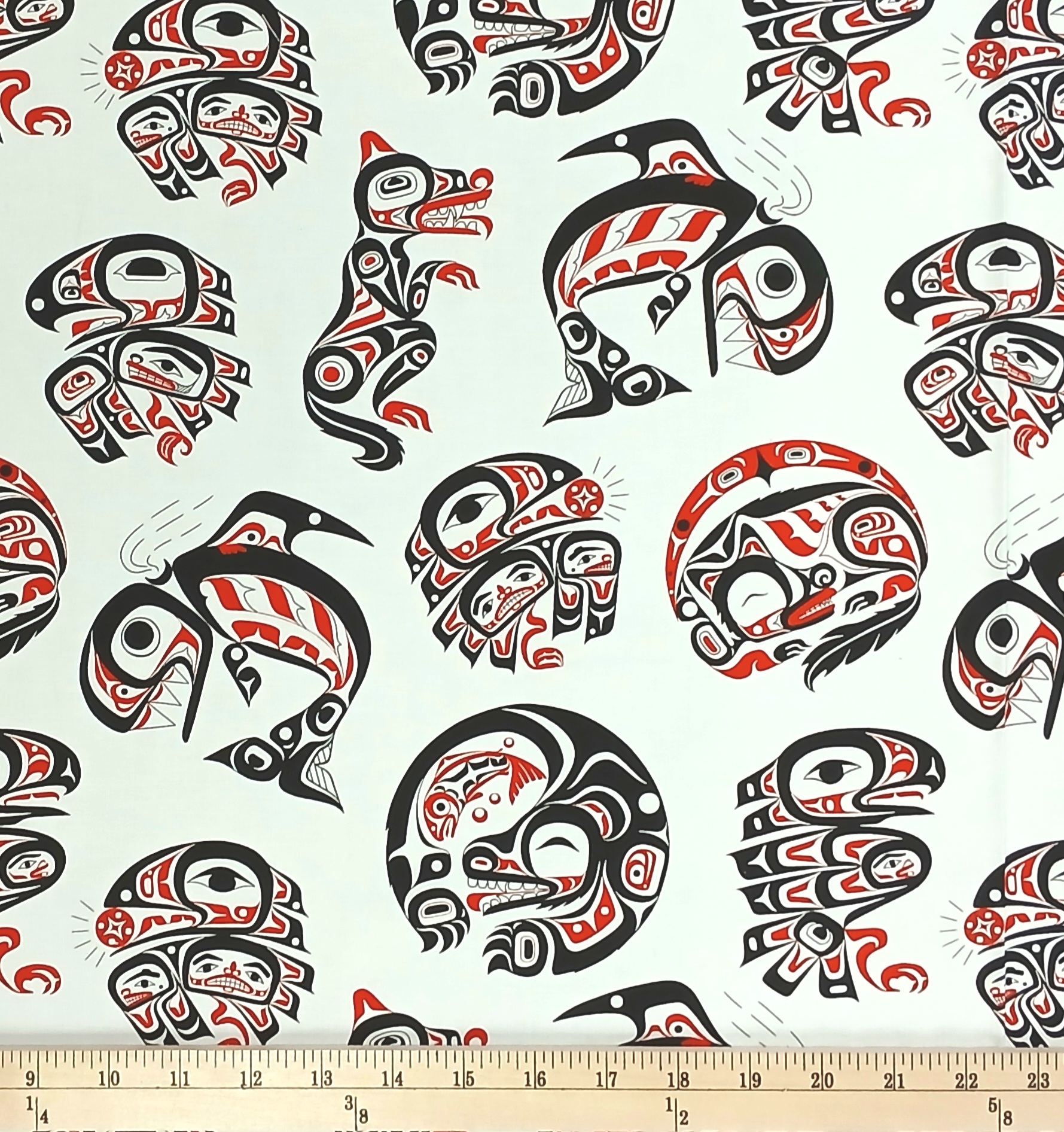 Cotton Eagle's World Native American Motifs Eagles Wolves Orcas Elizabeth Studios White Cotton Fabric Print by the Yard (53003WHITE)