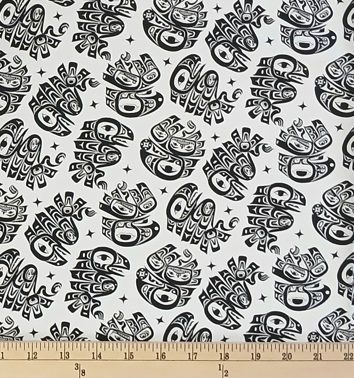 Cotton Eagle's World Native American Symbols Motifs Eagles Ravens Elizabeth Studios White Cotton Fabric Print by the Yard (53005WHITE)