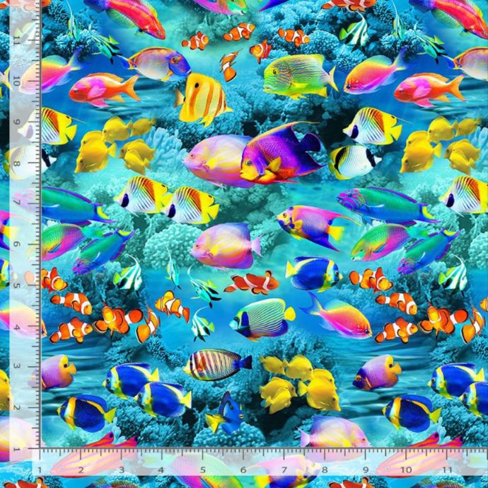 Cotton Underwater Paradise Coral Reef Fish Sealife Ocean Timeless Treasures Multicolor Cotton Fabric Print by the Yard (MICHAEL-CD4285-REEF)