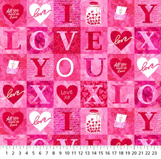 Cotton Forever Love Hearts Valentine's Day Love Blocks Mottled Pink Northcott Red Cotton Fabric Print by the Yard (DP28666-24)