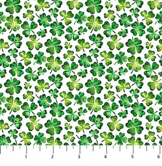 Cotton Shenanigans Light Sham Toss Shamrocks Clovers St. Patrick's Day Northcott White Cotton Fabric Print by the Yard (DP28639-10)