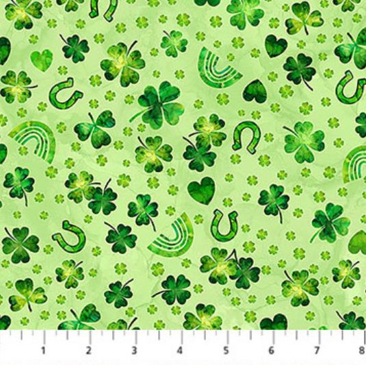 Cotton Shenanigans Sham Rainbows Shamrocks Clovers Horseshoes St. Patricks Day Northcott Light Green Cotton Fabric Print by the Yard (DP28637-74)