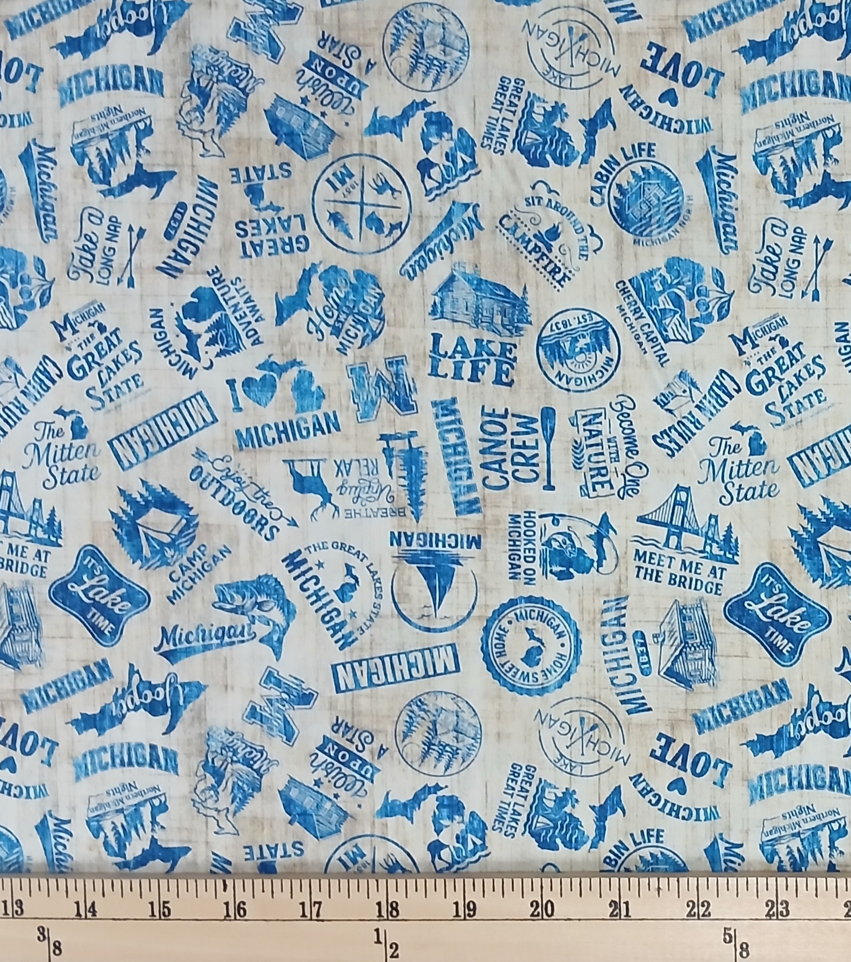 Cotton All Michigan Shop Hop 2026 Slogans Words Text Symbols State of Michigan Quilting Treasures Cream Cotton Fabric Print by the Yard (2600-32083-E)